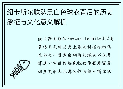 纽卡斯尔联队黑白色球衣背后的历史象征与文化意义解析